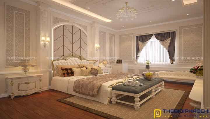 trang trí phào chỉ nội thất phòng ngủ biệt thự đẹp